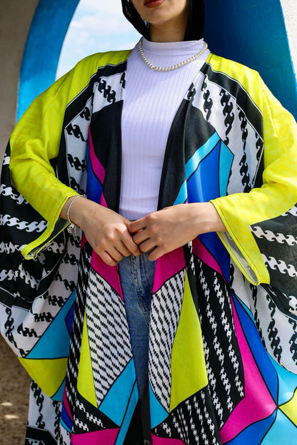 COLORFUL LINEN CARDIGAN IN "YELLOW&PINK"